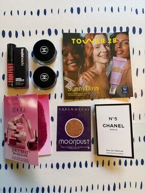 Black & Clear Makeup Pouch with Assorted Beauty Samples from Sephora & Chanel